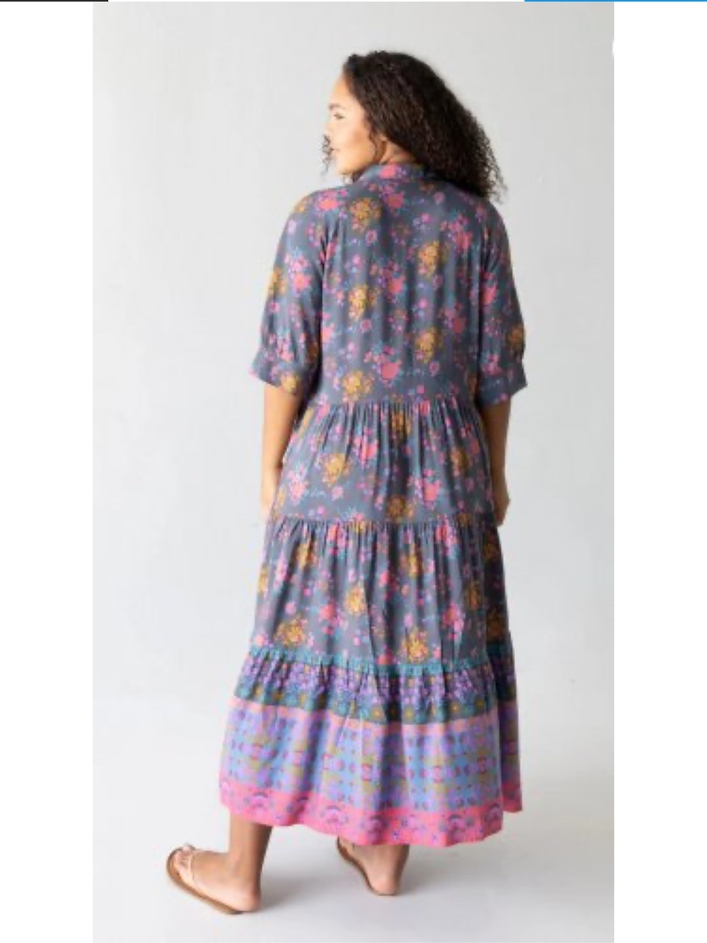 Natural Life Rebecca Tiered Boho Mixed Floral Print Short Sleeve Maxi Dress• XL - Picture 3 of 10